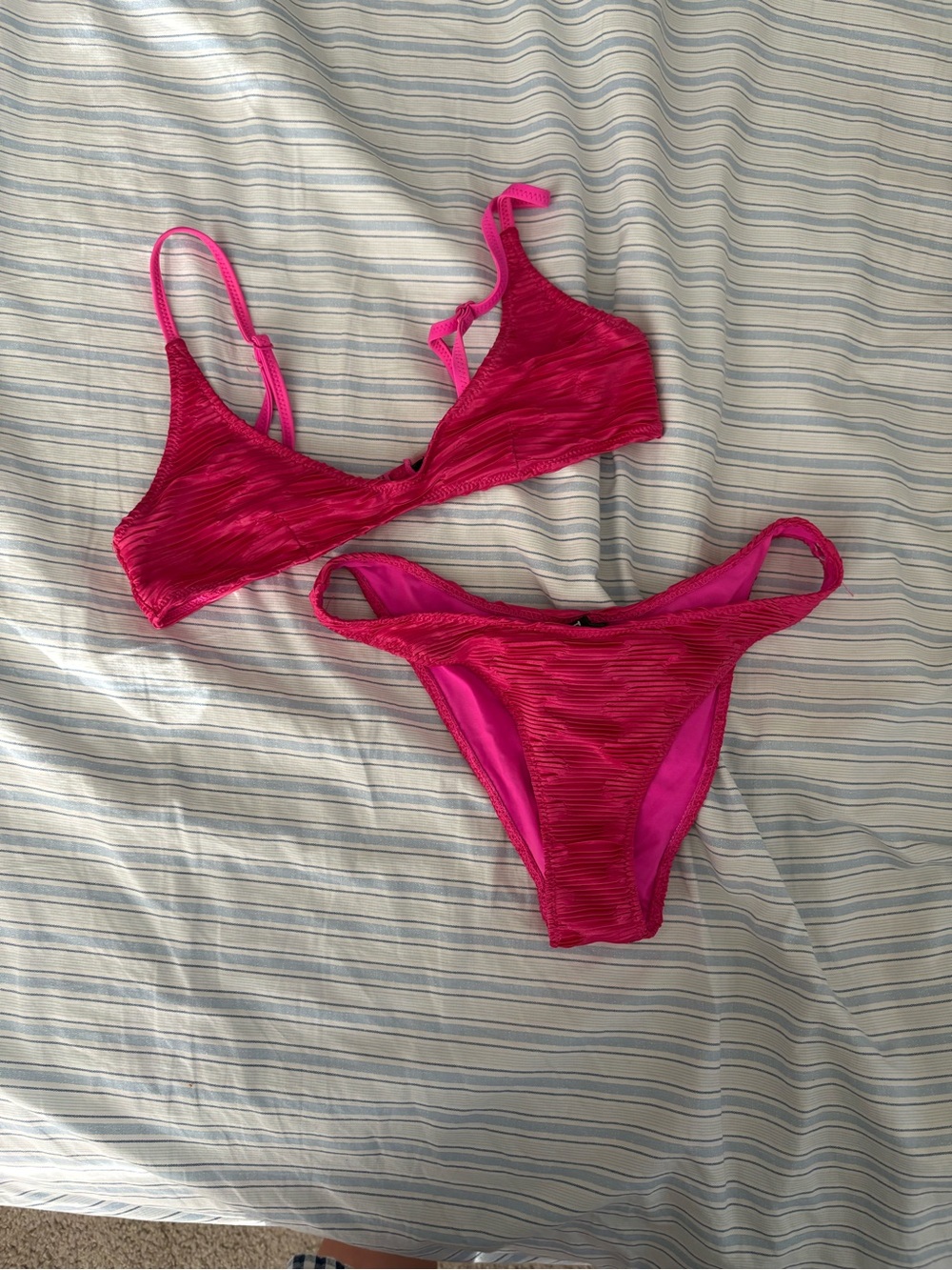 Triangl Hot Pink Ribbed Bikini Set